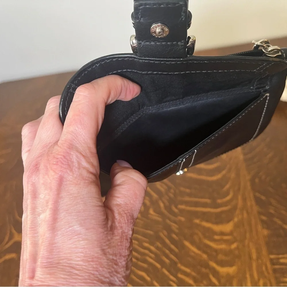 Coach Black Leather Wristlet with Buckle